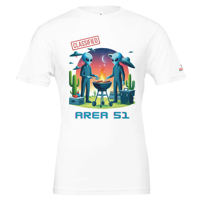 Area 51 BBQ Premium Unisex Crewneck T-shirt White Alpha BBQ wear BBQ -apparel- BBQ tshirt -BBQ tee