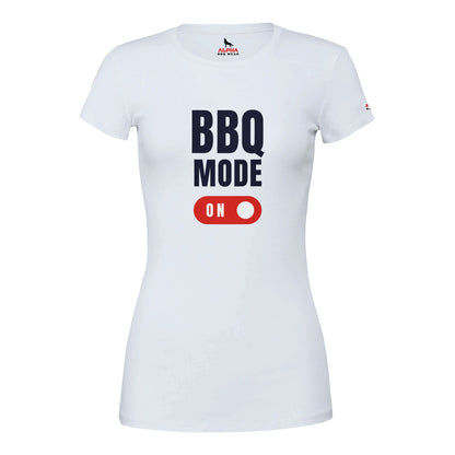 BBQ MODE ON Premium Womens Crewneck T-shirt White Alpha BBQ wear BBQ -apparel- BBQ tshirt -BBQ tee