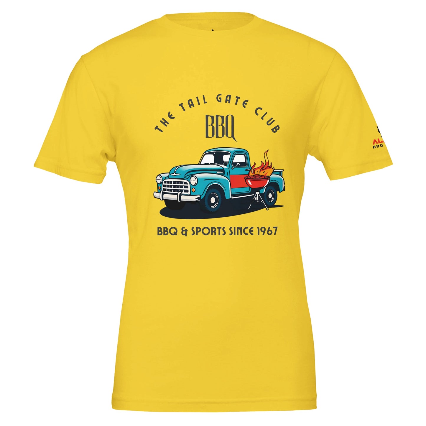 The Tailgate Club BBQ Premium Unisex Crewneck T-shirt Maize Yellow Alpha BBQ wear BBQ -apparel- BBQ tshirt -BBQ tee