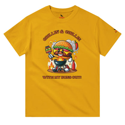 Grillin' and Chillin' with My Buns Out! Gold Alpha BBQ wear BBQ -apparel- BBQ tshirt -BBQ tee
