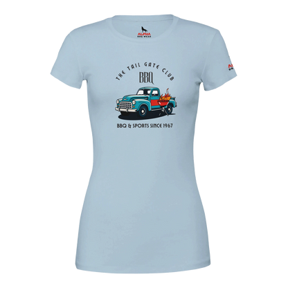 The Tailgate Club BBQ Premium Womens Crewneck T-shirt Baby Blue Alpha BBQ wear BBQ -apparel- BBQ tshirt -BBQ tee