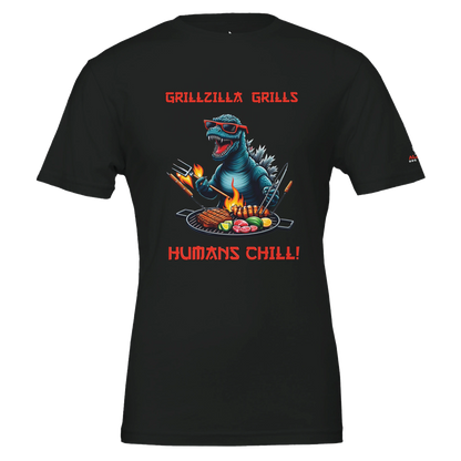 Grillzila grills, humans chill! Premium Unisex Crewneck T-shirt | Vintage Black Alpha BBQ wear BBQ -apparel- BBQ tshirt -BBQ tee