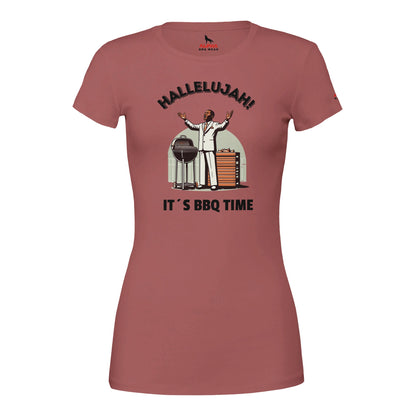 Hallelujah Premium Womens Crewneck T-shirt Mauve Alpha BBQ wear BBQ -apparel- BBQ tshirt -BBQ tee