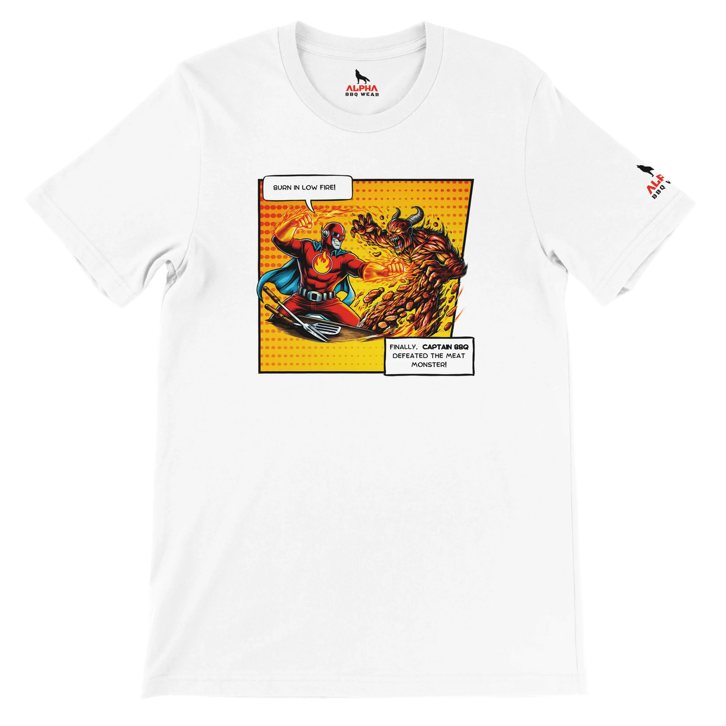 Captain BBQ vs. The Meat Monster – BBQ T-Shirt Premium Unisex Crewneck T-shirt Alpha BBQ wear BBQ -apparel- BBQ tshirt -BBQ tee