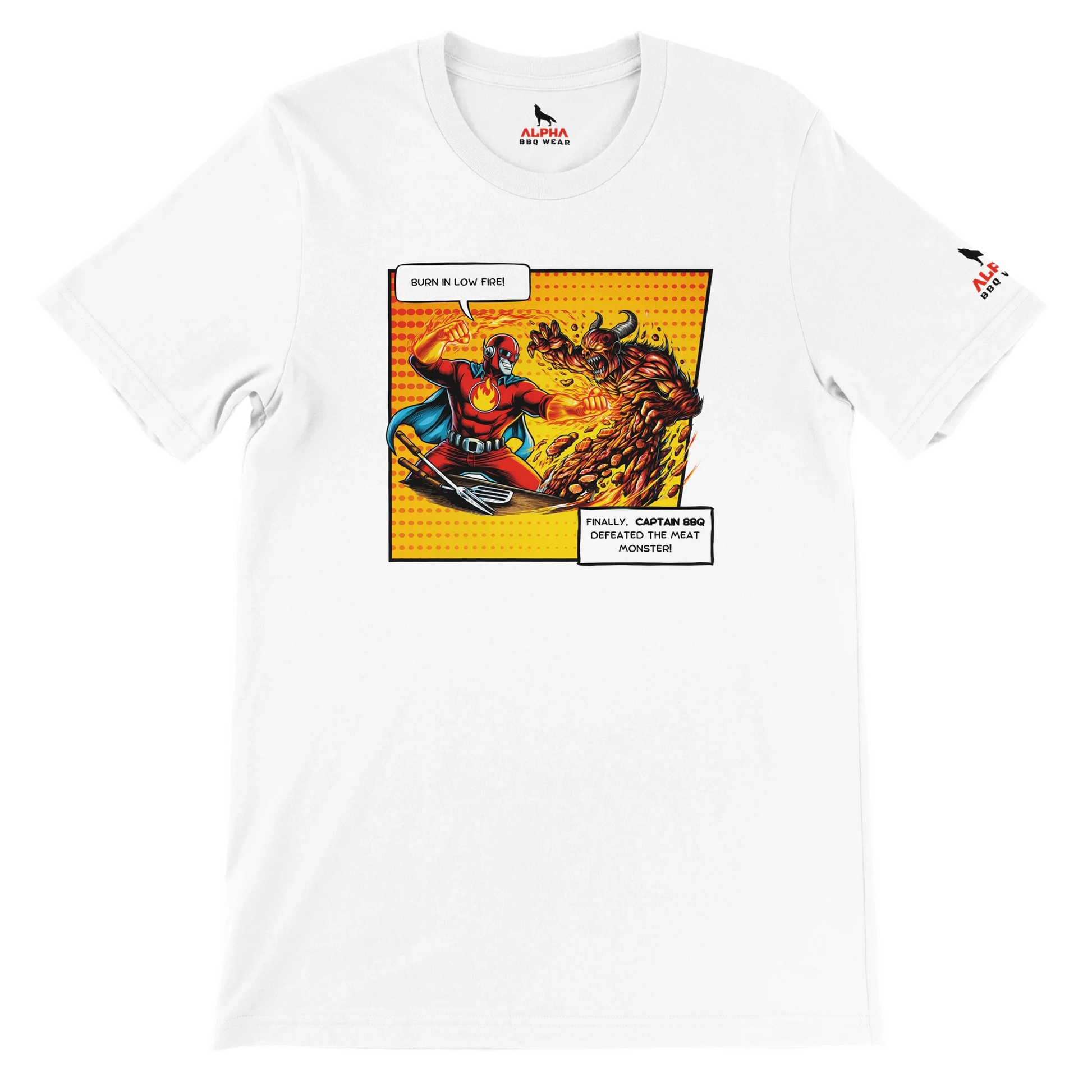 Captain BBQ vs. The Meat Monster – BBQ T-Shirt Premium Unisex Crewneck T-shirt Alpha BBQ wear BBQ -apparel- BBQ tshirt -BBQ tee