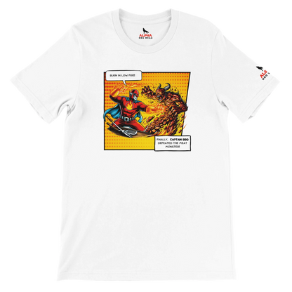 Captain BBQ vs. The Meat Monster – BBQ T-Shirt Premium Unisex Crewneck T-shirt Alpha BBQ wear BBQ -apparel- BBQ tshirt -BBQ tee