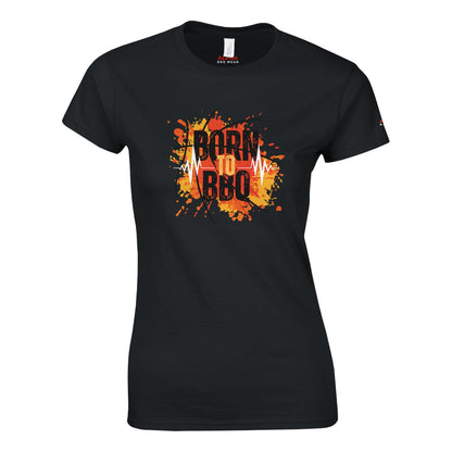 Born to BBQ Classic Womens Crewneck T-shirt Black Alpha BBQ wear BBQ -apparel- BBQ tshirt -BBQ tee