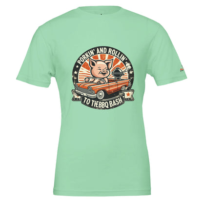 Porking and Rolling to the BBQ Bash Premium Unisex Crewneck T-shirt Mint Alpha BBQ wear BBQ -apparel- BBQ tshirt -BBQ tee