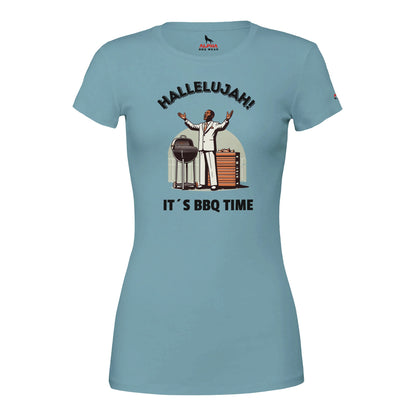 Hallelujah Premium Womens Crewneck T-shirt Baby Blue Alpha BBQ wear BBQ -apparel- BBQ tshirt -BBQ tee