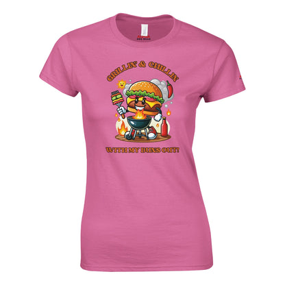 Grillin’ and Chillin’ with My Buns Out! Classic Womens Crewneck T-shirt Azalea Alpha BBQ wear BBQ -apparel- BBQ tshirt -BBQ tee