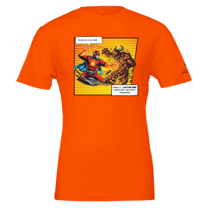 Captain BBQ vs. The Meat Monster – BBQ T-Shirt Premium Unisex Crewneck T-shirt Orange Alpha BBQ wear BBQ -apparel- BBQ tshirt -BBQ tee