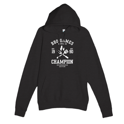 BBQ Games Champion Premium Unisex Pullover Hoodie Heather Charcoal Alpha BBQ wear BBQ -apparel- BBQ tshirt -BBQ tee