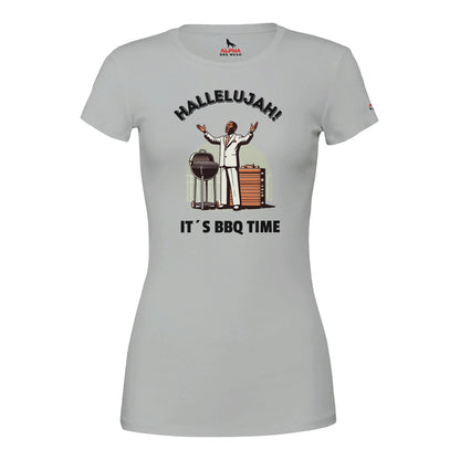 Hallelujah Premium Womens Crewneck T-shirt Silver Alpha BBQ wear BBQ -apparel- BBQ tshirt -BBQ tee