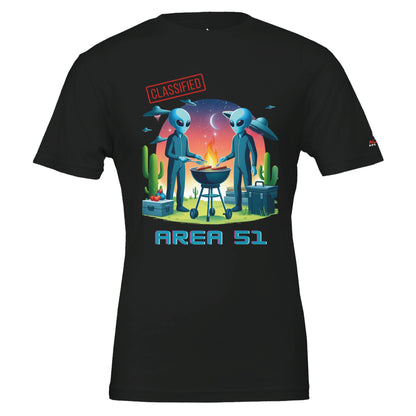 Area 51 BBQ Premium Unisex Crewneck T-shirt Vintage Black Alpha BBQ wear BBQ -apparel- BBQ tshirt -BBQ tee
