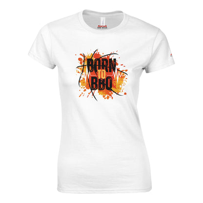 Born to BBQ Classic Womens Crewneck T-shirt White Alpha BBQ wear BBQ -apparel- BBQ tshirt -BBQ tee