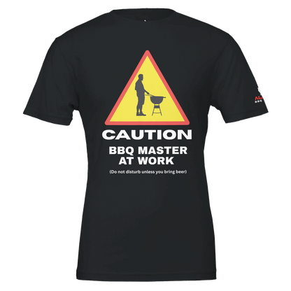 Caution: BBQ Master at Work Premium Unisex Crewneck T-shirt Black Alpha BBQ wear BBQ -apparel- BBQ tshirt -BBQ tee