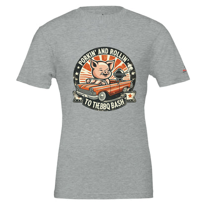 Porking and Rolling to the BBQ Bash Premium Unisex Crewneck T-shirt Ash Alpha BBQ wear BBQ -apparel- BBQ tshirt -BBQ tee
