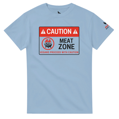 DANGER: Meat Zone – Vegans Proceed with Caution Heavyweight Unisex Crewneck T-shirt Light Blue Alpha BBQ wear BBQ -apparel- BBQ tshirt -BBQ tee