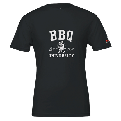 BBQ University T-Shirt Premium Unisex Crewneck T-shirt Black Alpha BBQ wear BBQ -apparel- BBQ tshirt -BBQ tee