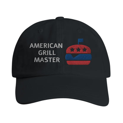 American Grill Master Embroidered Adult Low-Profile Cotton Twill Dad Cap Black Alpha BBQ wear BBQ -apparel- BBQ tshirt -BBQ tee