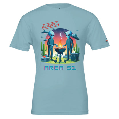 Area 51 BBQ Premium Unisex Crewneck T-shirt Baby Blue Alpha BBQ wear BBQ -apparel- BBQ tshirt -BBQ tee