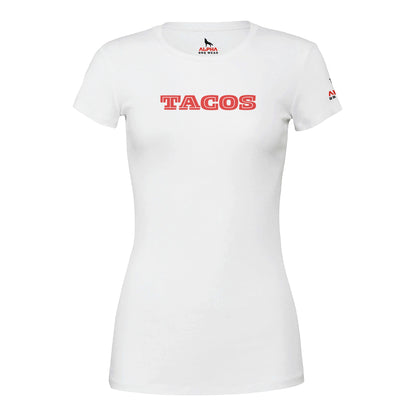 TACOS Custom BBQ T-Shirt Premium Womens Crewneck T-shirt White Alpha BBQ wear BBQ -apparel- BBQ tshirt -BBQ tee