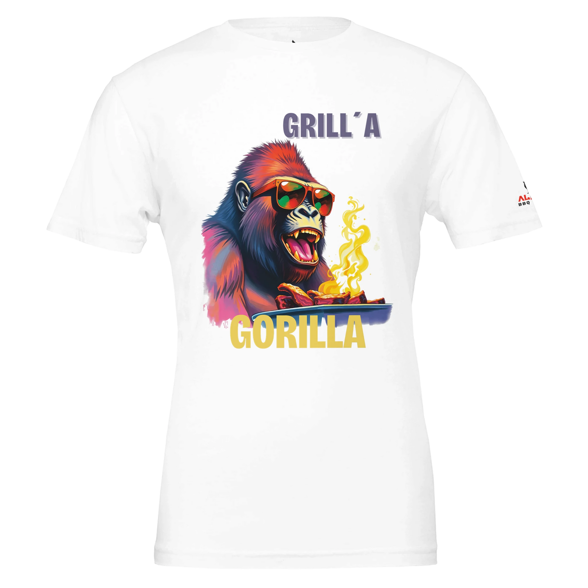 🔥 Grilla Gorilla – The Ultimate BBQ Hero! 🔥 | Premium Unisex Crewneck T-shirt | Bella + Canvas 3001 White Alpha BBQ wear BBQ -apparel- BBQ tshirt -BBQ tee