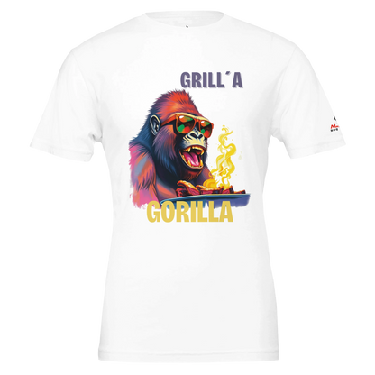 🔥 Grilla Gorilla – The Ultimate BBQ Hero! 🔥 | Premium Unisex Crewneck T-shirt | Bella + Canvas 3001 White Alpha BBQ wear BBQ -apparel- BBQ tshirt -BBQ tee