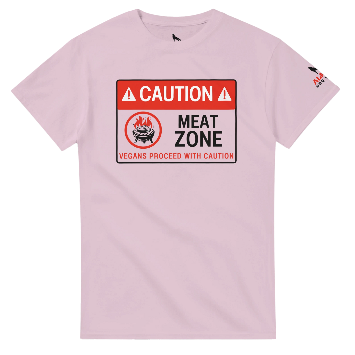 DANGER: Meat Zone – Vegans Proceed with Caution Heavyweight Unisex Crewneck T-shirt Light Pink Alpha BBQ wear BBQ -apparel- BBQ tshirt -BBQ tee