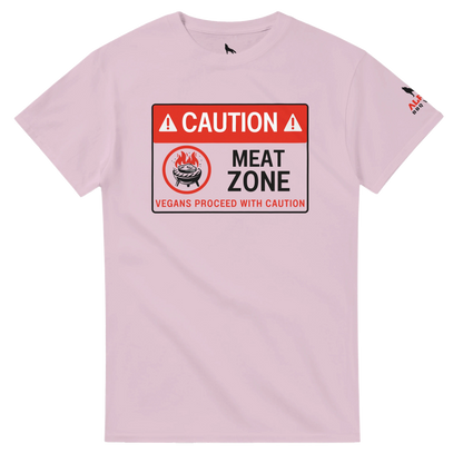 DANGER: Meat Zone – Vegans Proceed with Caution Heavyweight Unisex Crewneck T-shirt Light Pink Alpha BBQ wear BBQ -apparel- BBQ tshirt -BBQ tee