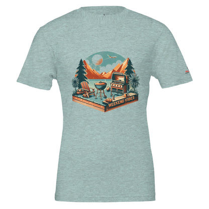 Weekend Vibes Premium Unisex Crewneck T-shirt | Heather Ice Blue Alpha BBQ wear BBQ -apparel- BBQ tshirt -BBQ tee