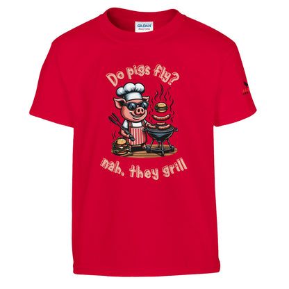 Do pigs fly? Classic Kids crewneck Tshirt Red Alpha BBQ wear BBQ -apparel- BBQ tshirt -BBQ tee