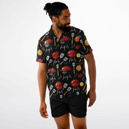 BBQ Pattern Hawaiian Spread Collar Short Sleeve Button-Down Shirt