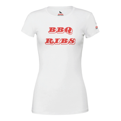 BBQ RIBS Custom BBQ T-Shirt | Premium Womens Crewneck T-shirt White Alpha BBQ wear BBQ -apparel- BBQ tshirt -BBQ tee