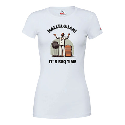 Hallelujah Premium Womens Crewneck T-shirt White Alpha BBQ wear BBQ -apparel- BBQ tshirt -BBQ tee