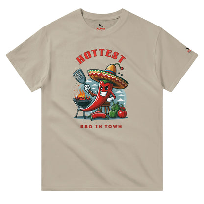 Hottest BBQ in Town Heavyweight Unisex Crewneck T-shirt Sand Alpha BBQ wear BBQ -apparel- BBQ tshirt -BBQ tee