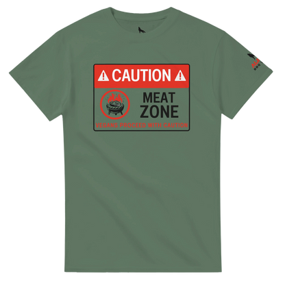 DANGER: Meat Zone – Vegans Proceed with Caution Heavyweight Unisex Crewneck T-shirt Military Green Alpha BBQ wear BBQ -apparel- BBQ tshirt -BBQ tee