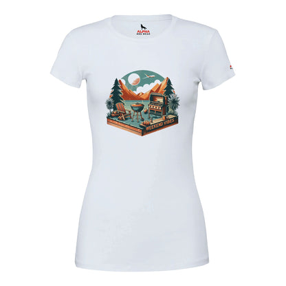 Weekend Vibes Premium Womens Crewneck T-shirt White Alpha BBQ wear BBQ -apparel- BBQ tshirt -BBQ tee