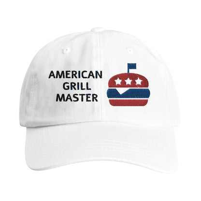 American Grill Master Embroidered Adult Low-Profile Cotton Twill Dad Cap White Alpha BBQ wear BBQ -apparel- BBQ tshirt -BBQ tee