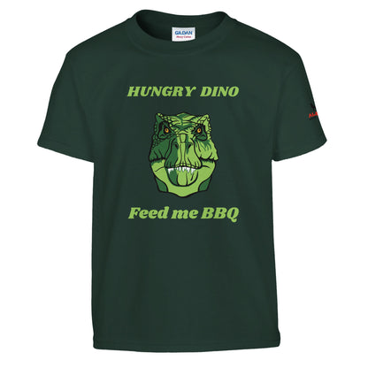 Hungry Dino Classic Kids Crewneck T-shirt Forest Green Alpha BBQ wear BBQ -apparel- BBQ tshirt -BBQ tee