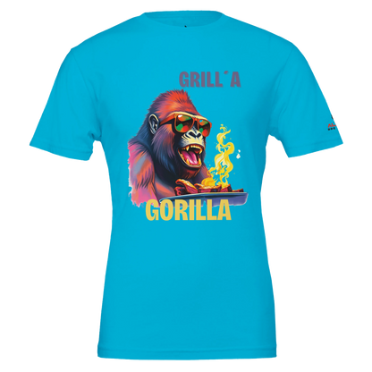 🔥 Grilla Gorilla – The Ultimate BBQ Hero! 🔥 | Premium Unisex Crewneck T-shirt | Bella + Canvas 3001 Turquoise Alpha BBQ wear BBQ -apparel- BBQ tshirt -BBQ tee