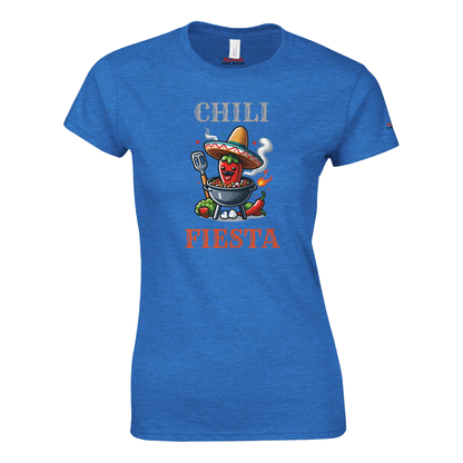 Chili fiesta Classic Womens Crewneck T-shirt Heather Royal Alpha BBQ wear BBQ -apparel- BBQ tshirt -BBQ tee