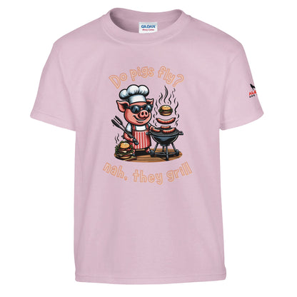 Do pigs fly? Classic Kids crewneck Tshirt Light Pink Alpha BBQ wear BBQ -apparel- BBQ tshirt -BBQ tee