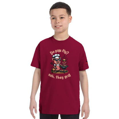 Do pigs fly? Classic Kids crewneck Tshirt Alpha BBQ wear BBQ -apparel- BBQ tshirt -BBQ tee