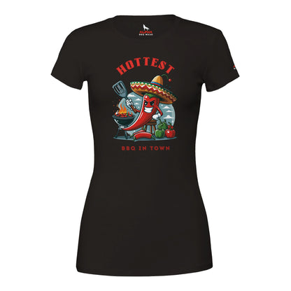 Hottest BBQ in Town Premium Womens Crewneck T-shirt Black Alpha BBQ wear BBQ -apparel- BBQ tshirt -BBQ tee